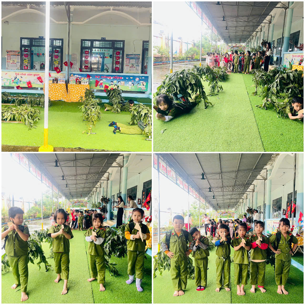 Trường Mẫu Giáo Quế Long tổ chức kịch bản “ Cháu yêu chú bộ đội”